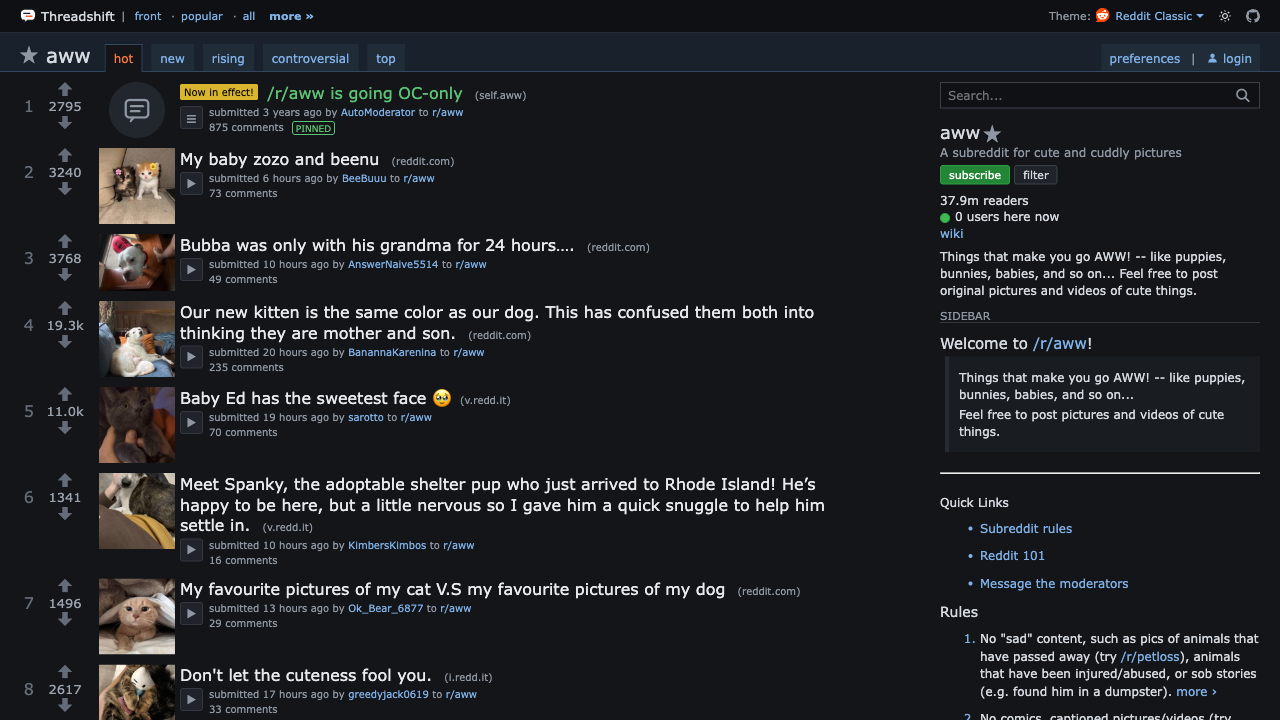 Reddit Classic in dark mode
