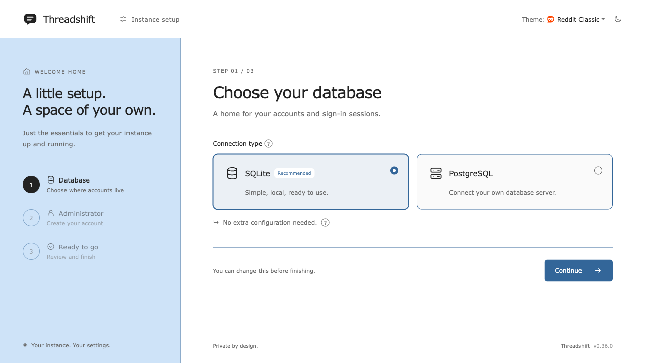 Choosing the account database