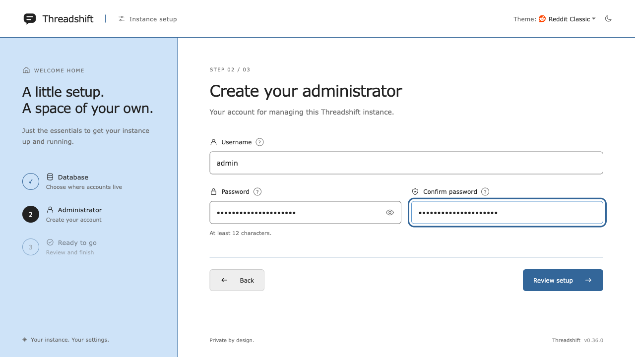 Creating the administrator
